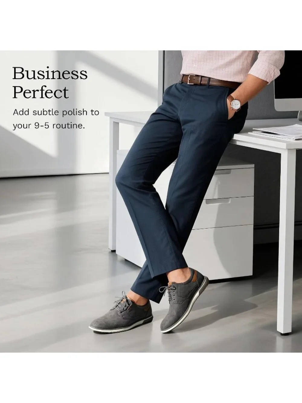 Men's Grey Shock-absorbent Perforated Synthetic Fit Leather Oxford Derby Shoes